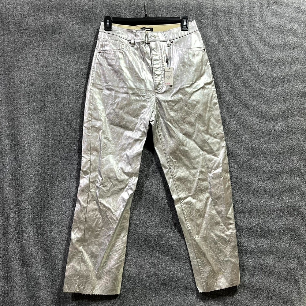 Express‎ Leather Pants Womens 6 Silver Metallic 5 Pockets Straight Leg Outdoor